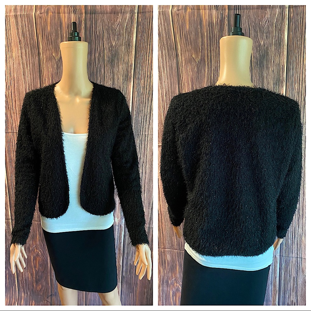Vero Moda size 36 black & silver sparkles fuzzy comfy boho blazer sweater